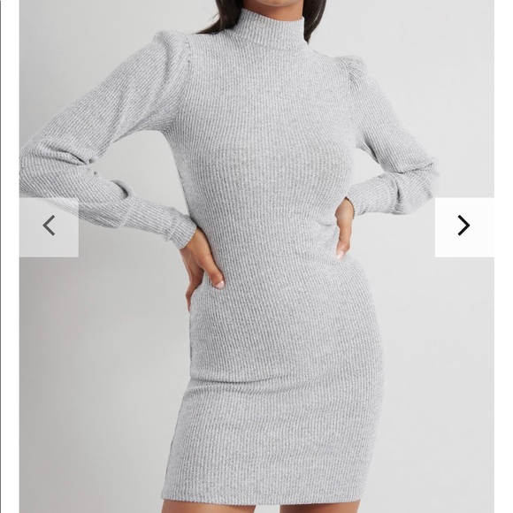 Garage Dresses & Skirts - NWT GARAGE PUFF SLEEVE MOCK NECK DRESS GREY